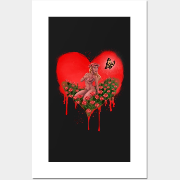 LOVE HEART with BUTTERFLY and ROSES - Graffiti Style (Red) Wall Art by MasterpieceArt